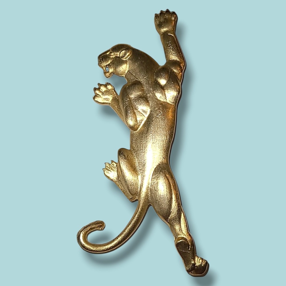 Vintage JJ Jonette Panther Brooch Matte Gold Tone Cat Figural Pin 80s